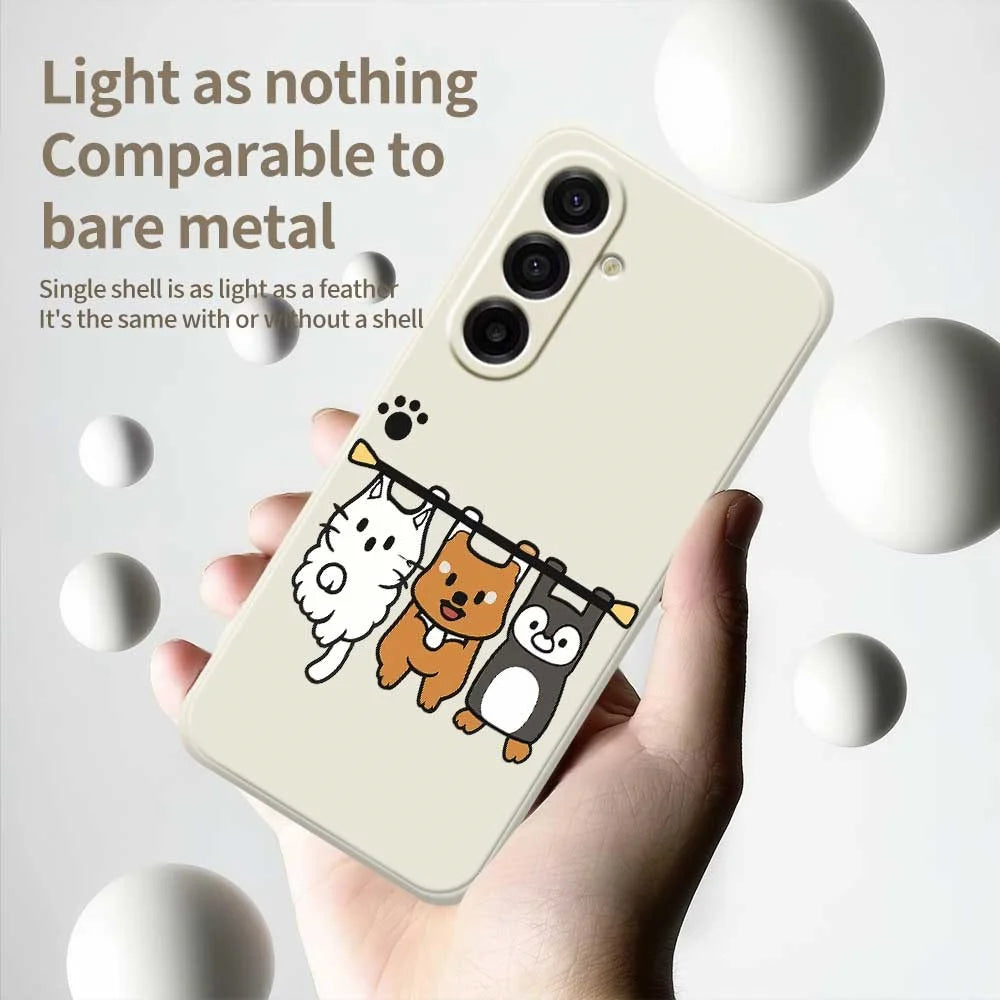 For Samsung Galaxy A18 5G / A18 4G / A17 5G / A17 4G Case Three Animal Dolls Pattern Printing Straight Edge TPU Phone Back Cover - Beige - 4