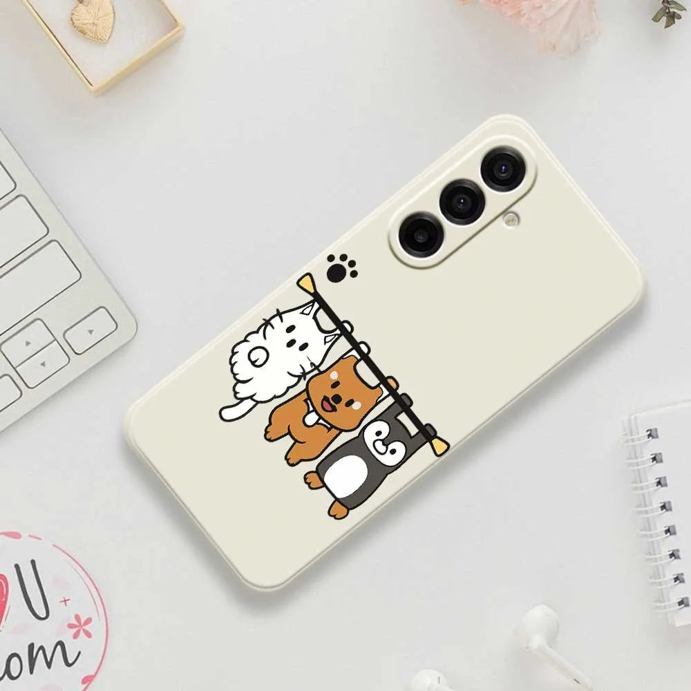 For Samsung Galaxy A18 5G / A18 4G / A17 5G / A17 4G Case Three Animal Dolls Pattern Printing Straight Edge TPU Phone Back Cover - Beige - 7