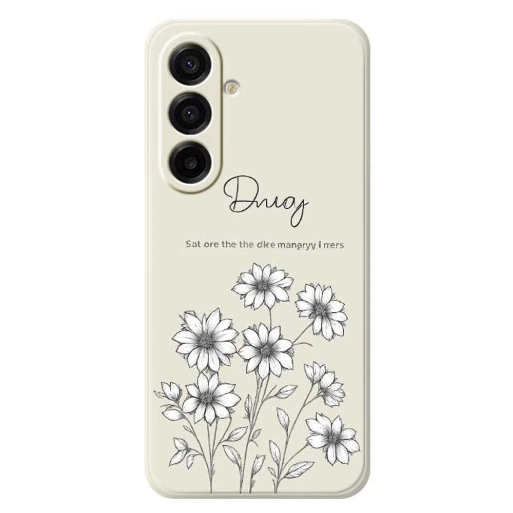 For Samsung Galaxy A18 5G / A18 4G / A17 5G / A17 4G Case Sketch Flowers Pattern Printing Straight Edge TPU Phone Back Cover - Beige - 1