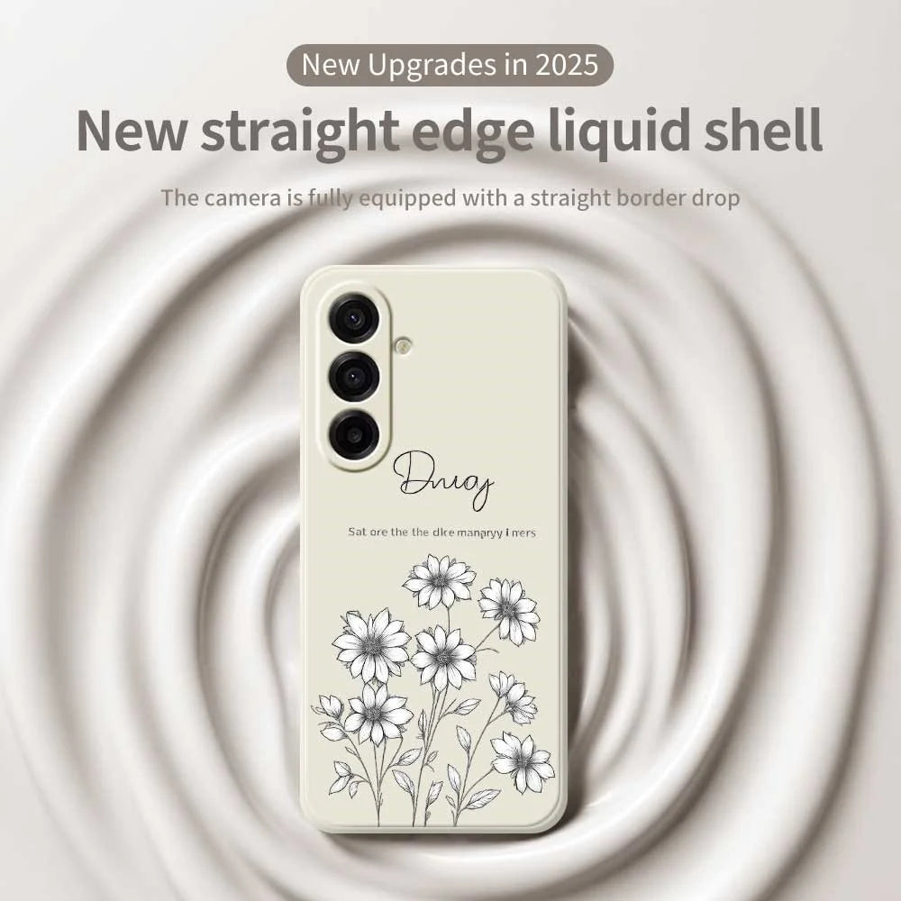 For Samsung Galaxy A18 5G / A18 4G / A17 5G / A17 4G Case Sketch Flowers Pattern Printing Straight Edge TPU Phone Back Cover - Beige - 3