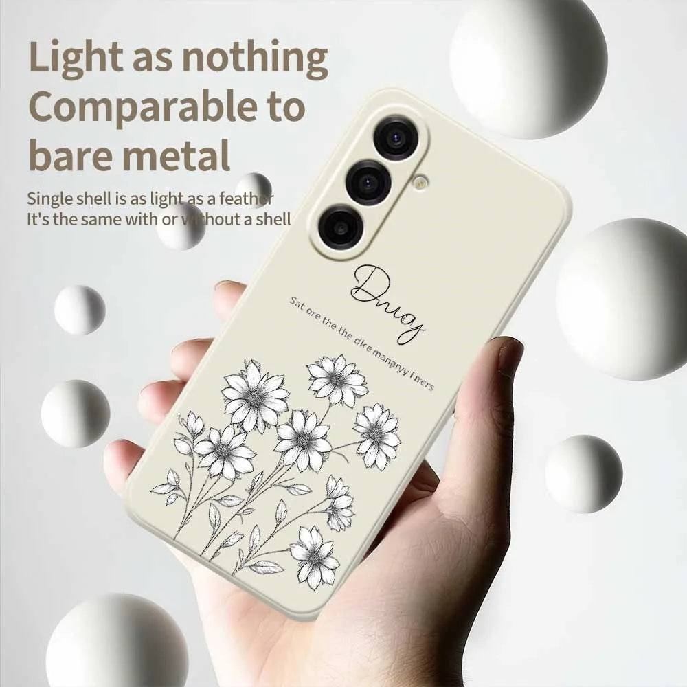 For Samsung Galaxy A18 5G / A18 4G / A17 5G / A17 4G Case Sketch Flowers Pattern Printing Straight Edge TPU Phone Back Cover - Beige - 4