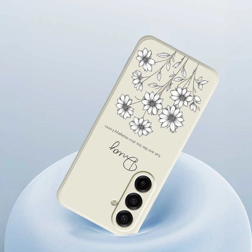 For Samsung Galaxy A18 5G / A18 4G / A17 5G / A17 4G Case Sketch Flowers Pattern Printing Straight Edge TPU Phone Back Cover - Beige - 5