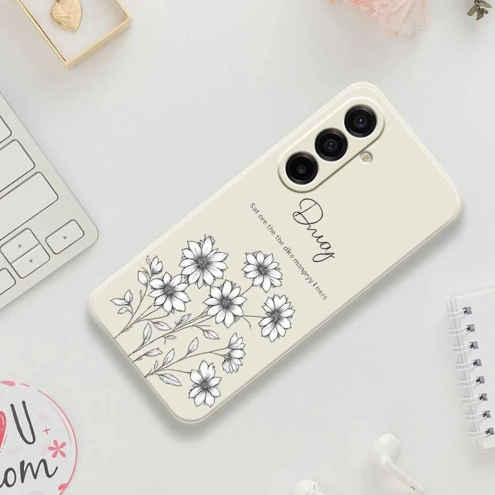 For Samsung Galaxy A18 5G / A18 4G / A17 5G / A17 4G Case Sketch Flowers Pattern Printing Straight Edge TPU Phone Back Cover - Beige - 7