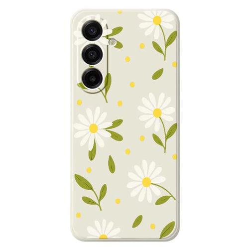 For Samsung Galaxy A18 5G / A18 4G / A17 5G / A17 4G Case White Flowers Green Leaves Pattern Printing Straight Edge TPU Phone Back Cover - Beige - 1