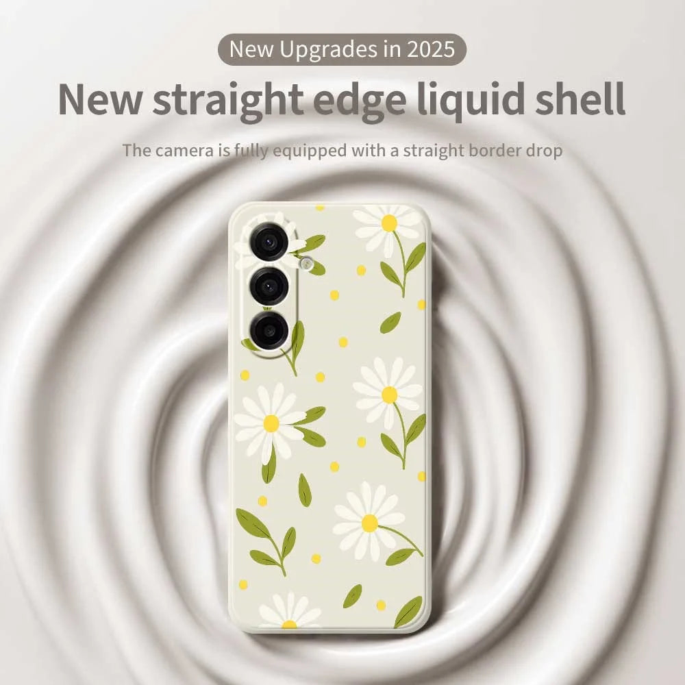 For Samsung Galaxy A18 5G / A18 4G / A17 5G / A17 4G Case White Flowers Green Leaves Pattern Printing Straight Edge TPU Phone Back Cover - Beige - 3