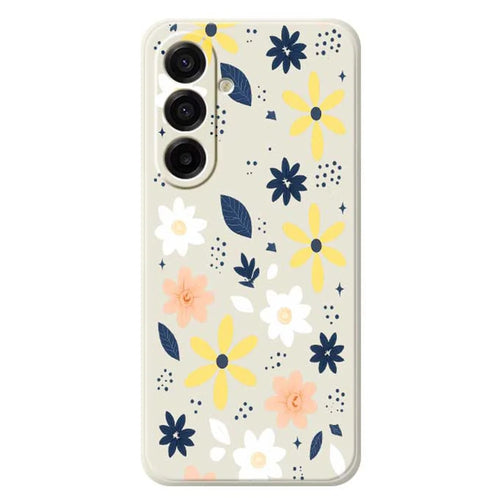 For Samsung Galaxy A18 5G / A18 4G / A17 5G / A17 4G Case Colorful Floral Blue Leaves Pattern Printing Straight Edge TPU Phone Back Cover - Beige - 1