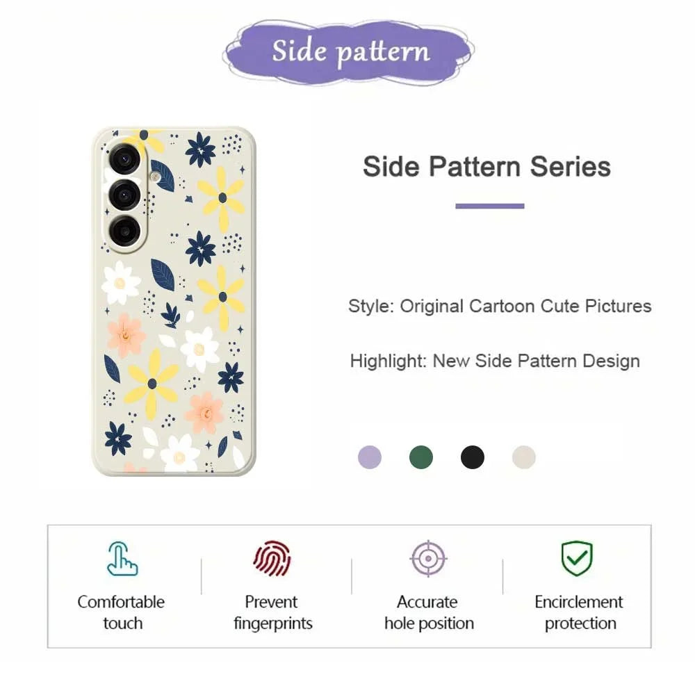 For Samsung Galaxy A18 5G / A18 4G / A17 5G / A17 4G Case Colorful Floral Blue Leaves Pattern Printing Straight Edge TPU Phone Back Cover - Beige - 2