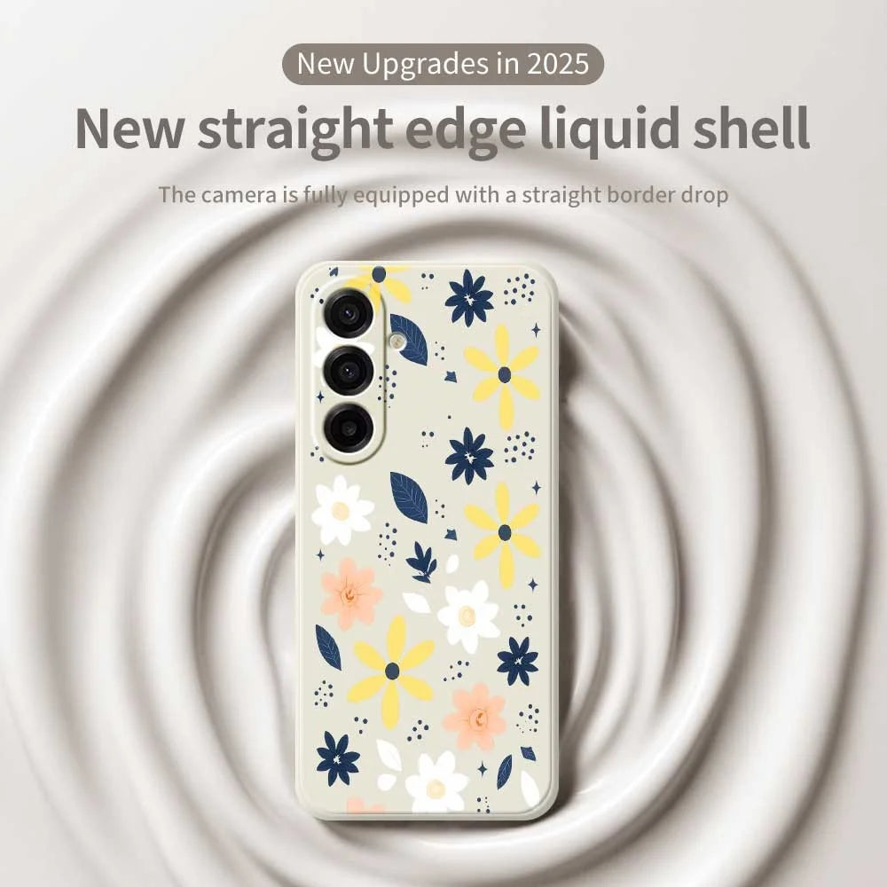 For Samsung Galaxy A18 5G / A18 4G / A17 5G / A17 4G Case Colorful Floral Blue Leaves Pattern Printing Straight Edge TPU Phone Back Cover - Beige - 3