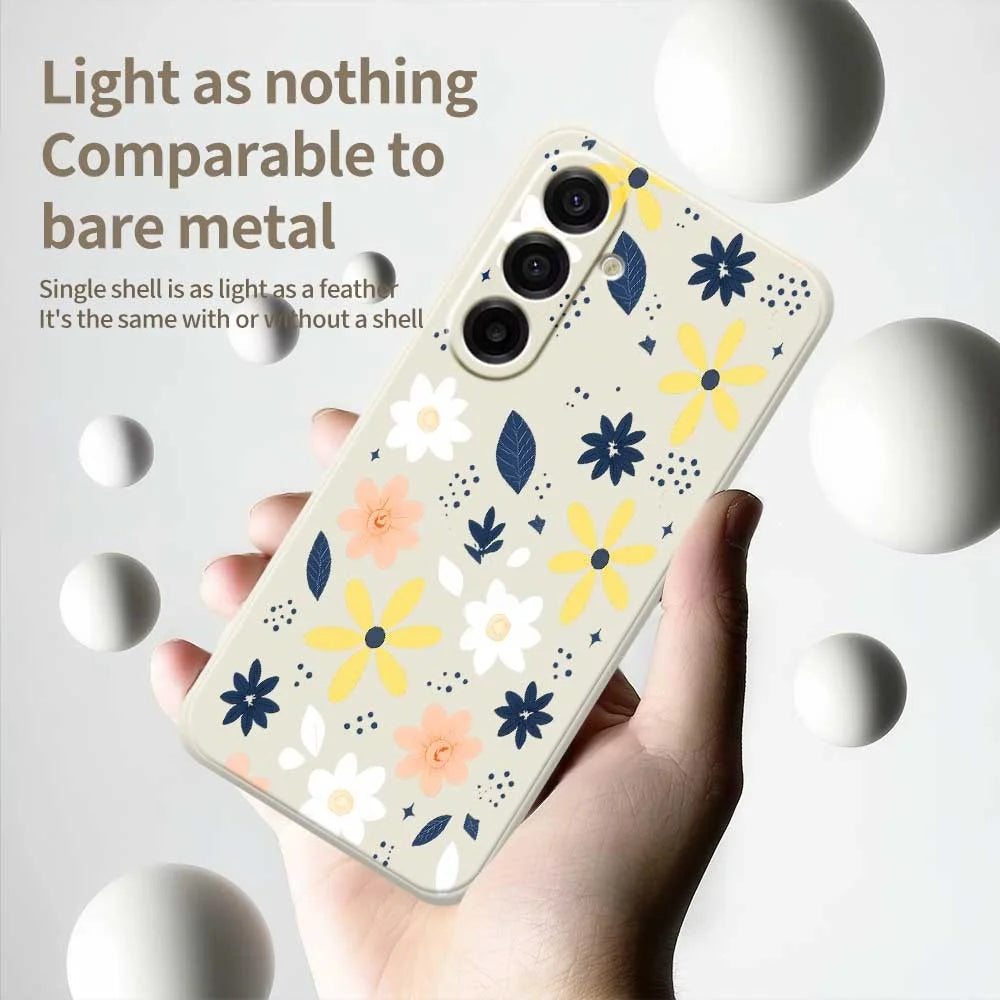 For Samsung Galaxy A18 5G / A18 4G / A17 5G / A17 4G Case Colorful Floral Blue Leaves Pattern Printing Straight Edge TPU Phone Back Cover - Beige - 4