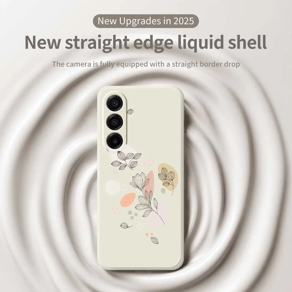 For Samsung Galaxy A18 5G / A18 4G / A17 5G / A17 4G Case Sketch Leaves Pattern Printing Straight Edge TPU Phone Back Cover - Beige - 3
