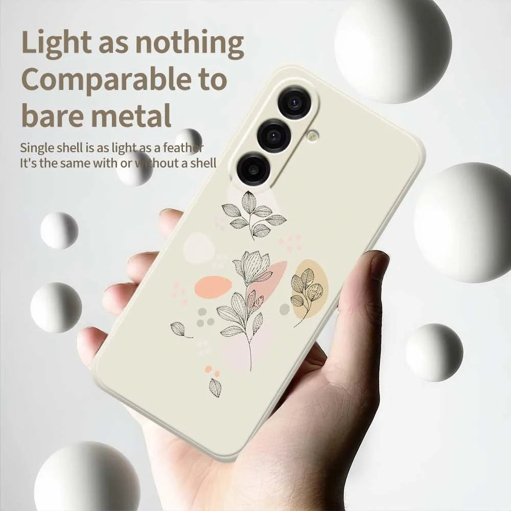 For Samsung Galaxy A18 5G / A18 4G / A17 5G / A17 4G Case Sketch Leaves Pattern Printing Straight Edge TPU Phone Back Cover - Beige - 4
