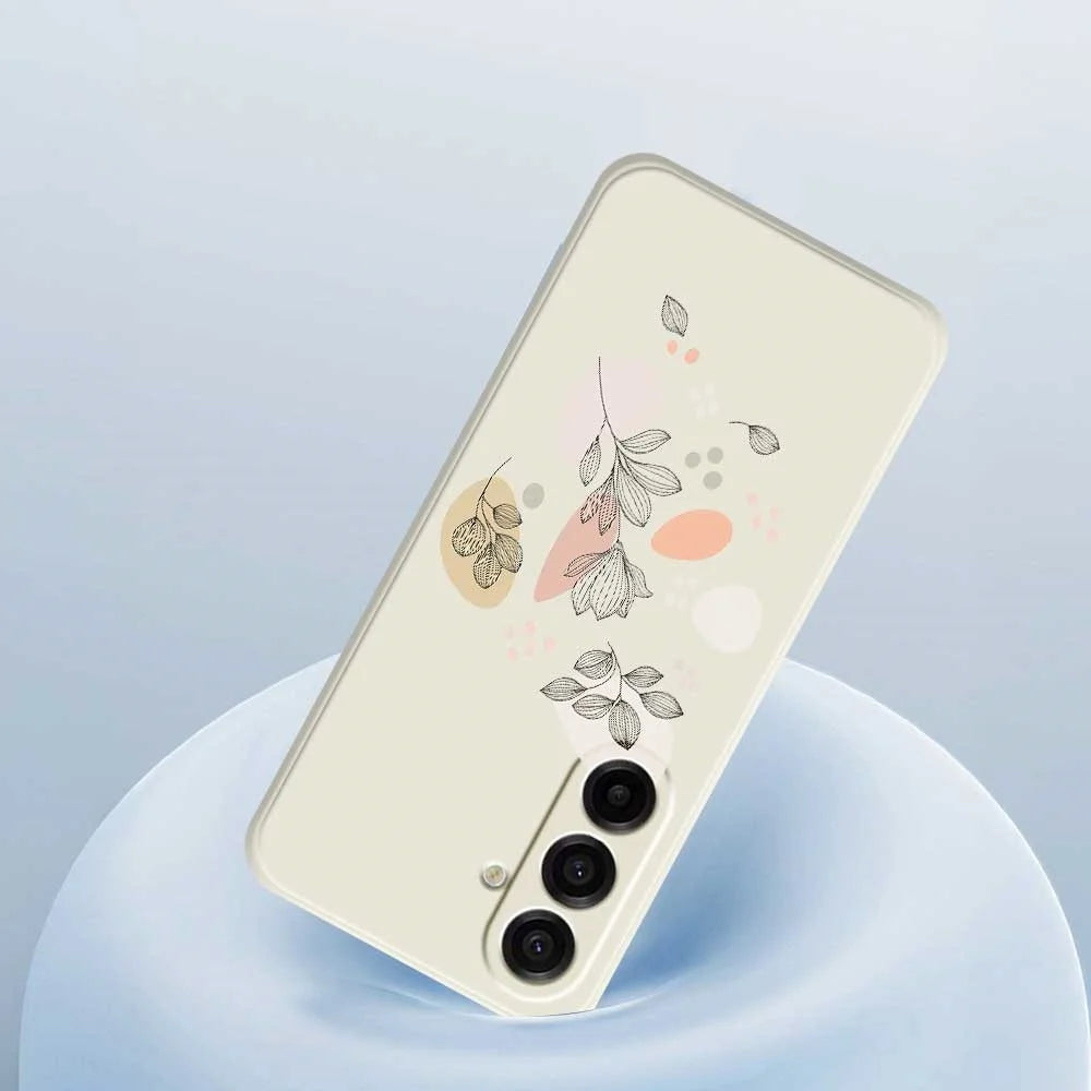 For Samsung Galaxy A18 5G / A18 4G / A17 5G / A17 4G Case Sketch Leaves Pattern Printing Straight Edge TPU Phone Back Cover - Beige - 5