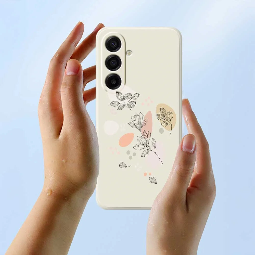 For Samsung Galaxy A18 5G / A18 4G / A17 5G / A17 4G Case Sketch Leaves Pattern Printing Straight Edge TPU Phone Back Cover - Beige - 6