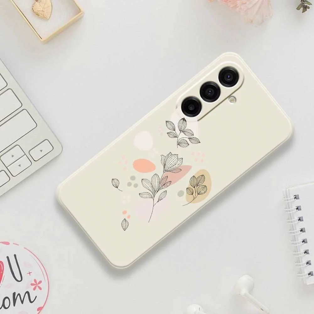 For Samsung Galaxy A18 5G / A18 4G / A17 5G / A17 4G Case Sketch Leaves Pattern Printing Straight Edge TPU Phone Back Cover - Beige - 7