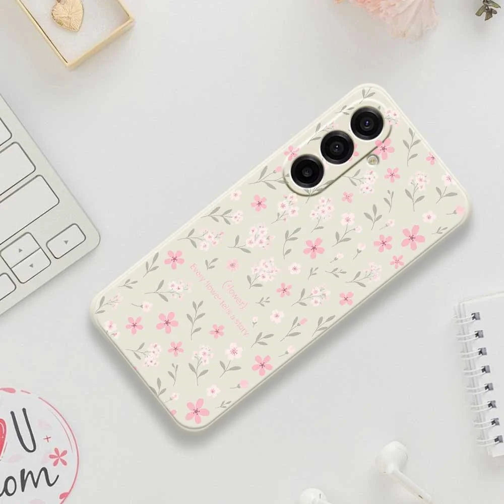 For Samsung Galaxy A18 5G / A18 4G / A17 5G / A17 4G Case Small Flower Pattern Printing Straight Edge TPU Phone Back Cover - Beige - 7
