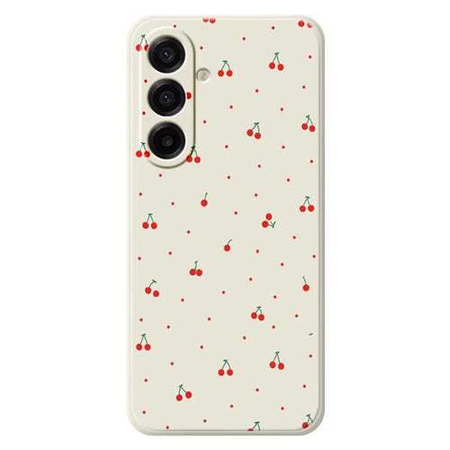 For Samsung Galaxy A18 5G / A18 4G / A17 5G / A17 4G Case Red Cherry Pattern Printing Straight Edge TPU Phone Back Cover - Beige - 1