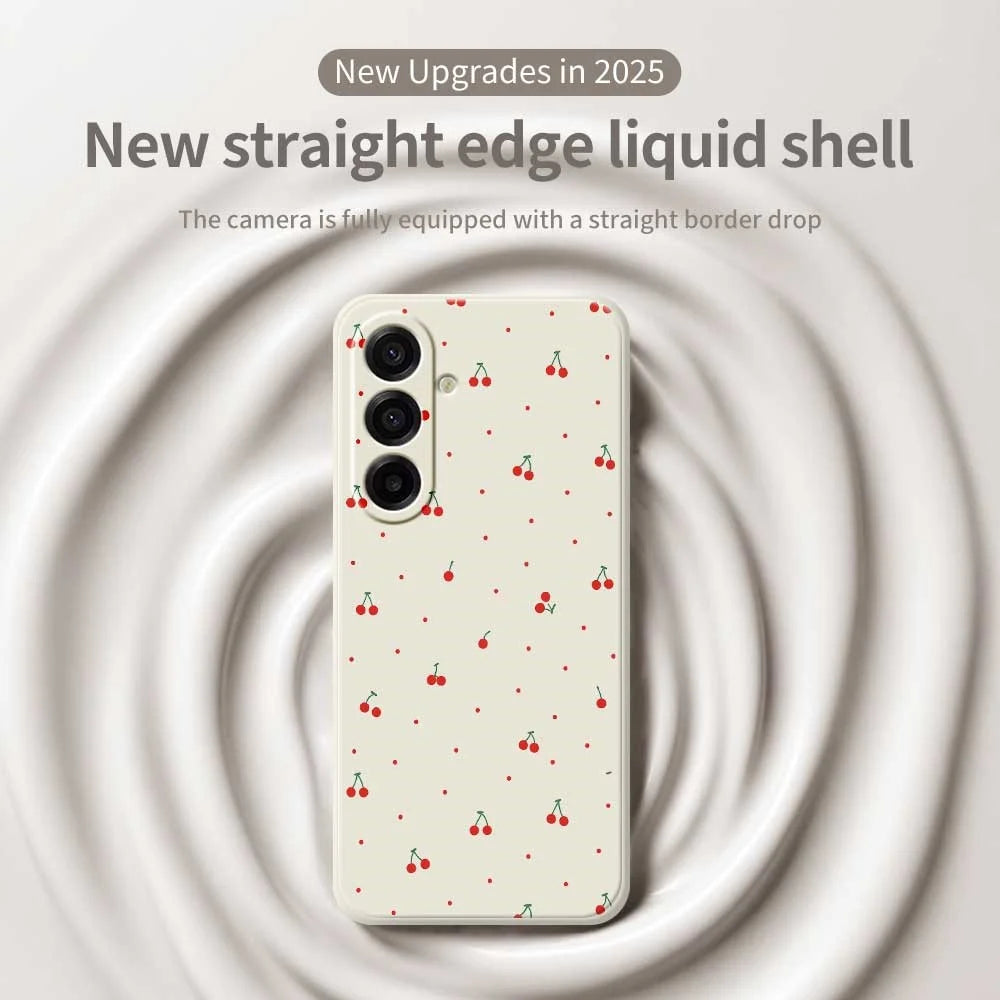 For Samsung Galaxy A18 5G / A18 4G / A17 5G / A17 4G Case Red Cherry Pattern Printing Straight Edge TPU Phone Back Cover - Beige - 3