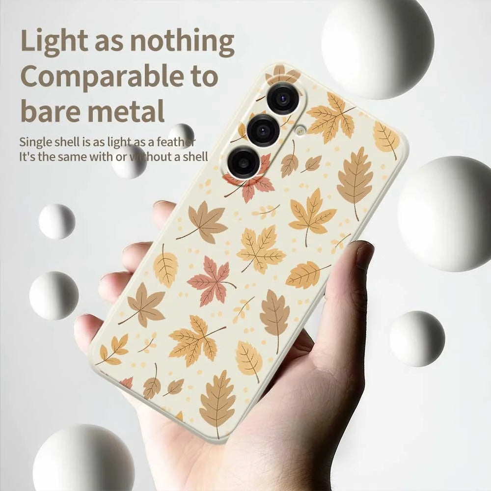 For Samsung Galaxy A18 5G / A18 4G / A17 5G / A17 4G Case Leaves Pattern Printing Straight Edge TPU Phone Back Cover - Beige - 4