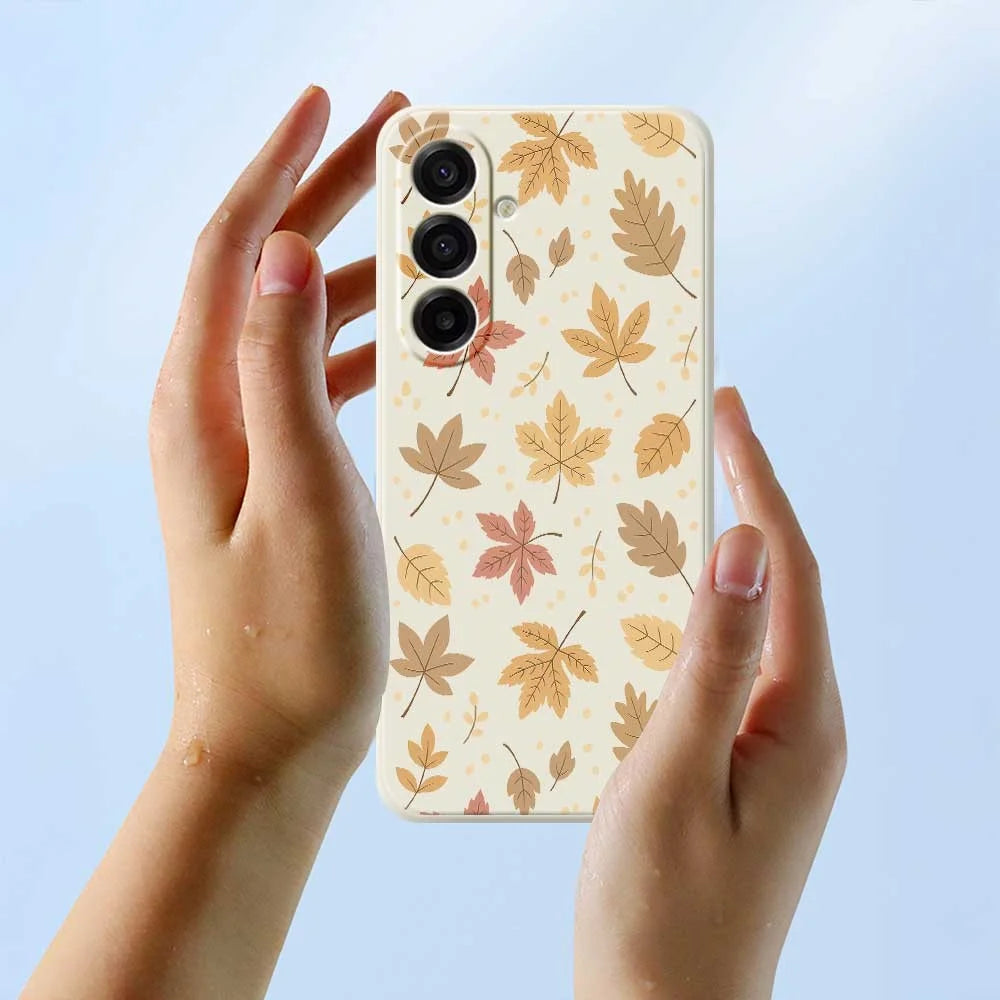For Samsung Galaxy A18 5G / A18 4G / A17 5G / A17 4G Case Leaves Pattern Printing Straight Edge TPU Phone Back Cover - Beige - 6