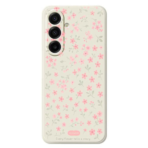 For Samsung Galaxy A18 5G / A18 4G / A17 5G / A17 4G Case Pink Small Flowers Pattern Printing Straight Edge TPU Phone Back Cover - Beige - 1