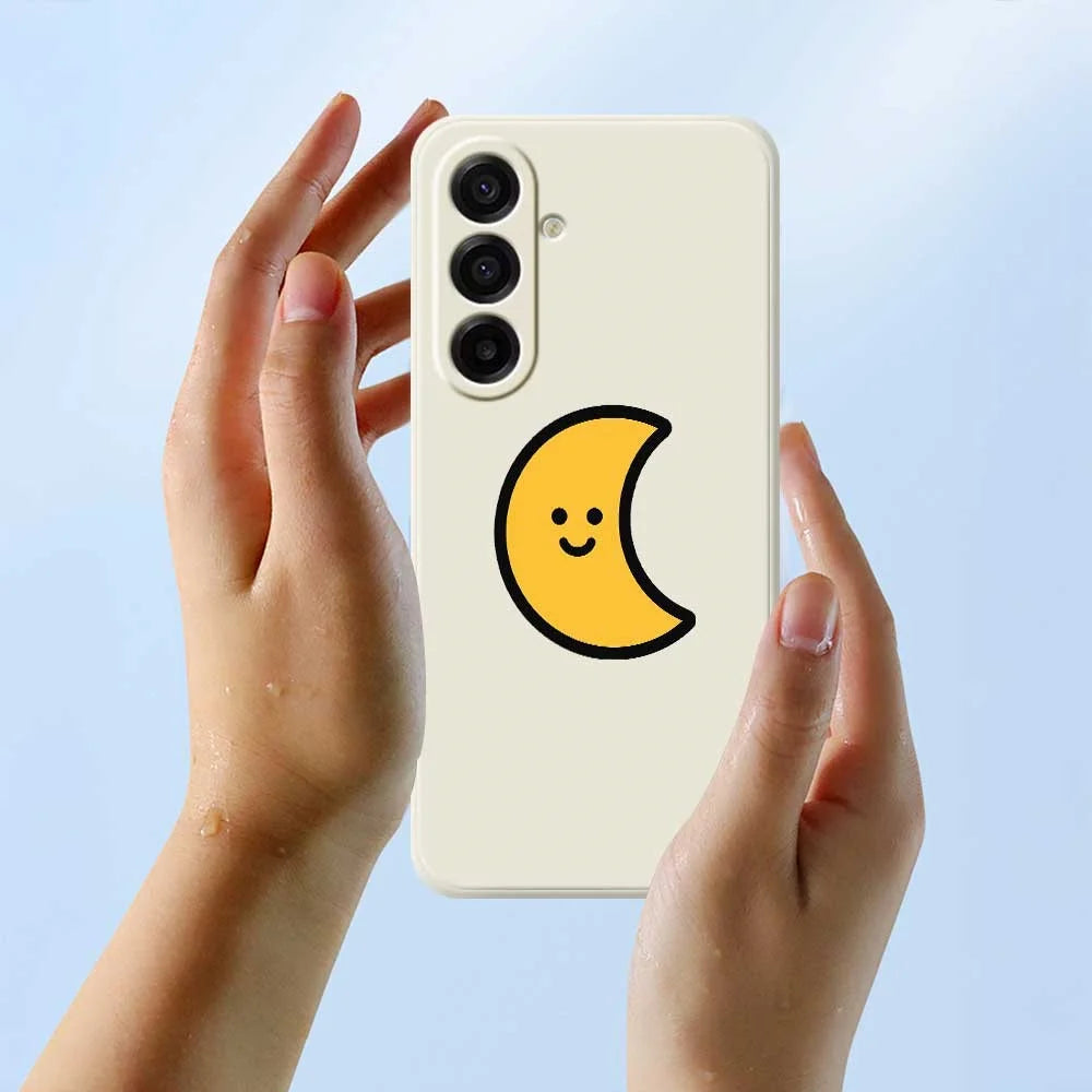 For Samsung Galaxy A18 5G / A18 4G / A17 5G / A17 4G Case Yellow Moon Pattern Printing Straight Edge TPU Phone Back Cover - Beige - 6