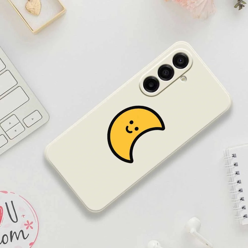 For Samsung Galaxy A18 5G / A18 4G / A17 5G / A17 4G Case Yellow Moon Pattern Printing Straight Edge TPU Phone Back Cover - Beige - 7