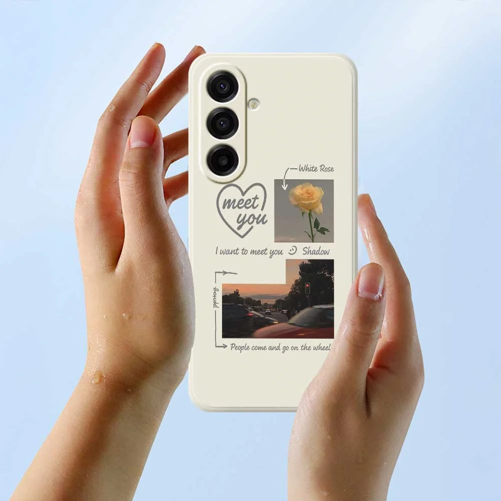 For Samsung Galaxy A18 5G / A18 4G / A17 5G / A17 4G Case Meet You Photo Pattern Printing Straight Edge TPU Phone Back Cover - Beige - 6