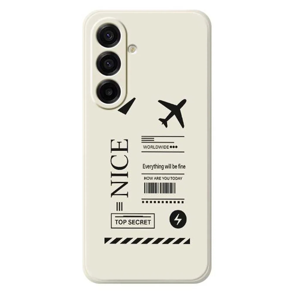 For Samsung Galaxy A18 5G / A18 4G / A17 5G / A17 4G Case Boarding Ticket Pattern Printing Straight Edge TPU Phone Back Cover - Beige - 1