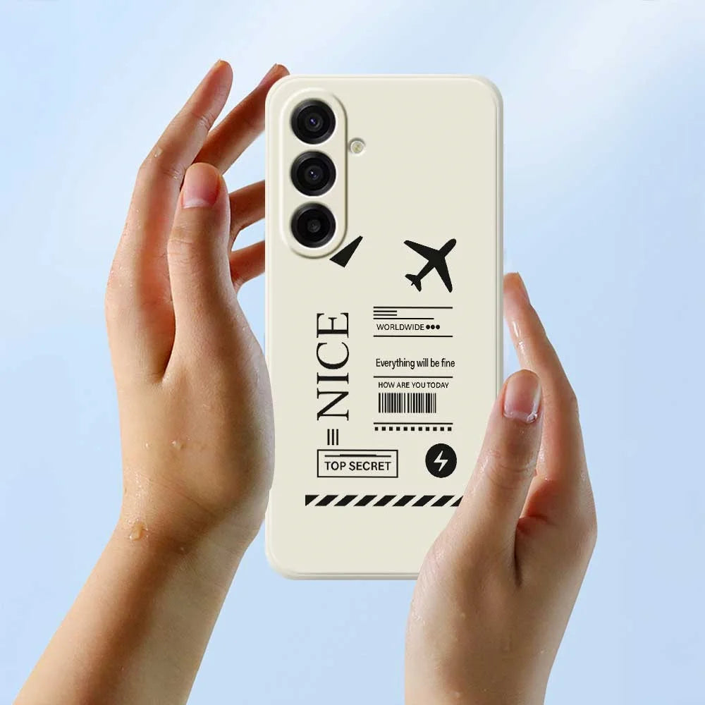 For Samsung Galaxy A18 5G / A18 4G / A17 5G / A17 4G Case Boarding Ticket Pattern Printing Straight Edge TPU Phone Back Cover - Beige - 6