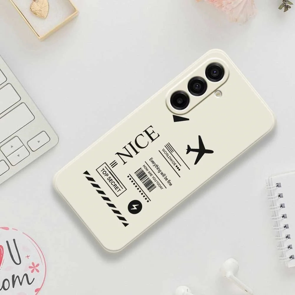 For Samsung Galaxy A18 5G / A18 4G / A17 5G / A17 4G Case Boarding Ticket Pattern Printing Straight Edge TPU Phone Back Cover - Beige - 7