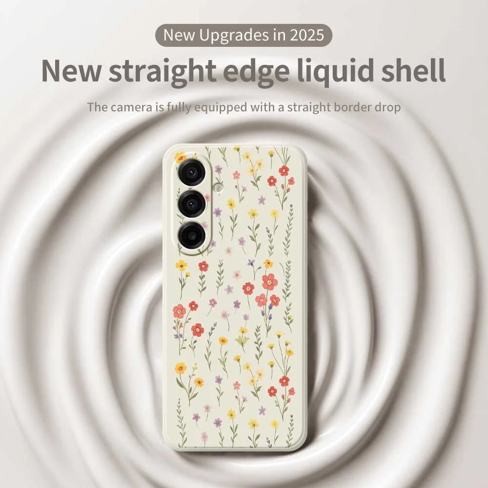 For Samsung Galaxy A18 5G / A18 4G / A17 5G / A17 4G Case Flowers and Grass Pattern Printing Straight Edge TPU Phone Back Cover - Beige - 3