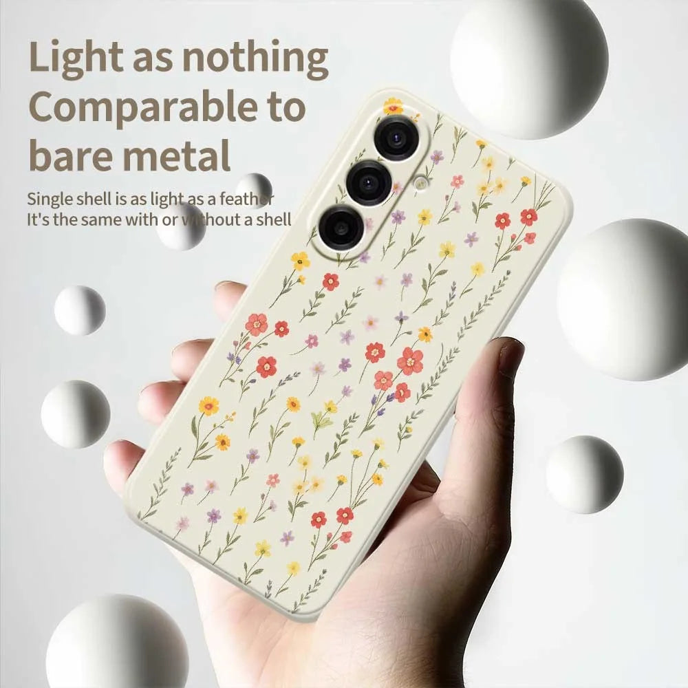 For Samsung Galaxy A18 5G / A18 4G / A17 5G / A17 4G Case Flowers and Grass Pattern Printing Straight Edge TPU Phone Back Cover - Beige - 4