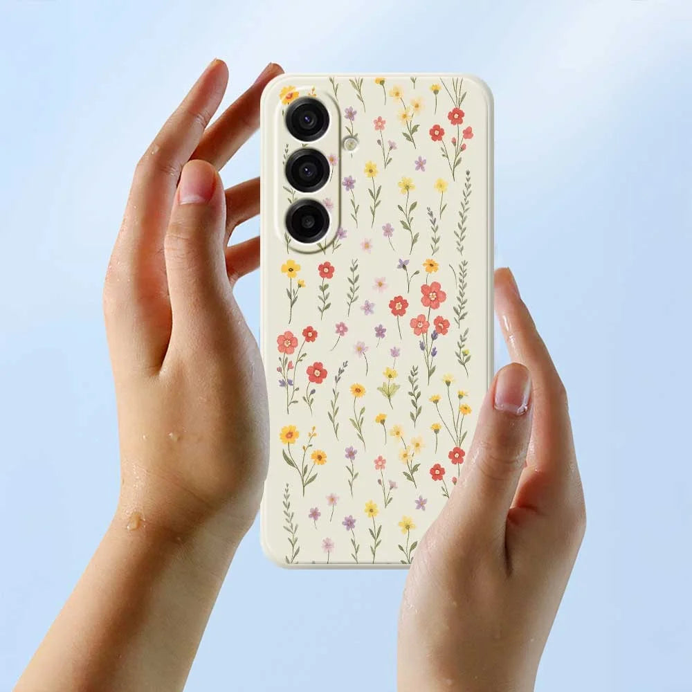 For Samsung Galaxy A18 5G / A18 4G / A17 5G / A17 4G Case Flowers and Grass Pattern Printing Straight Edge TPU Phone Back Cover - Beige - 5