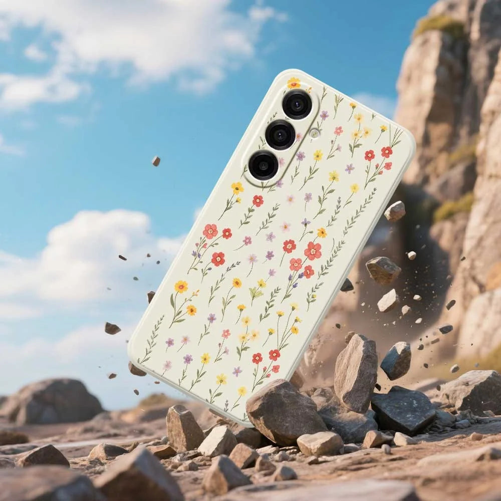 For Samsung Galaxy A18 5G / A18 4G / A17 5G / A17 4G Case Flowers and Grass Pattern Printing Straight Edge TPU Phone Back Cover - Beige - 6