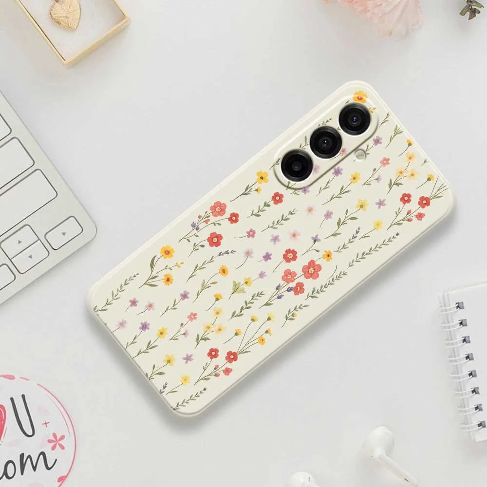 For Samsung Galaxy A18 5G / A18 4G / A17 5G / A17 4G Case Flowers and Grass Pattern Printing Straight Edge TPU Phone Back Cover - Beige - 7