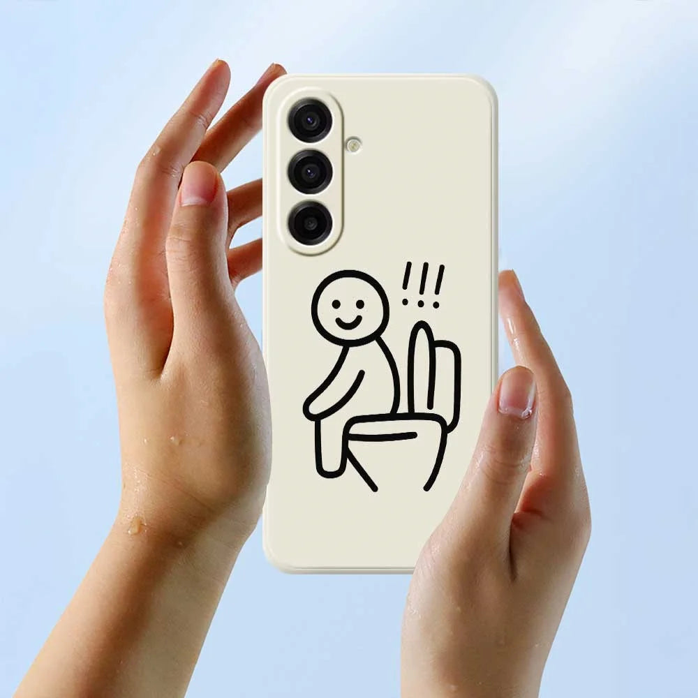 For Samsung Galaxy A18 5G / A18 4G / A17 5G / A17 4G Case Stickman Toilet Pattern Printing Straight Edge TPU Phone Back Cover - Beige - 6