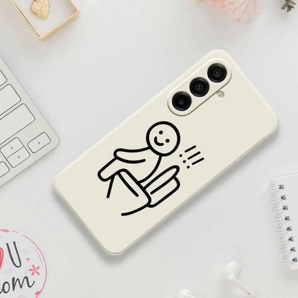 For Samsung Galaxy A18 5G / A18 4G / A17 5G / A17 4G Case Stickman Toilet Pattern Printing Straight Edge TPU Phone Back Cover - Beige - 7