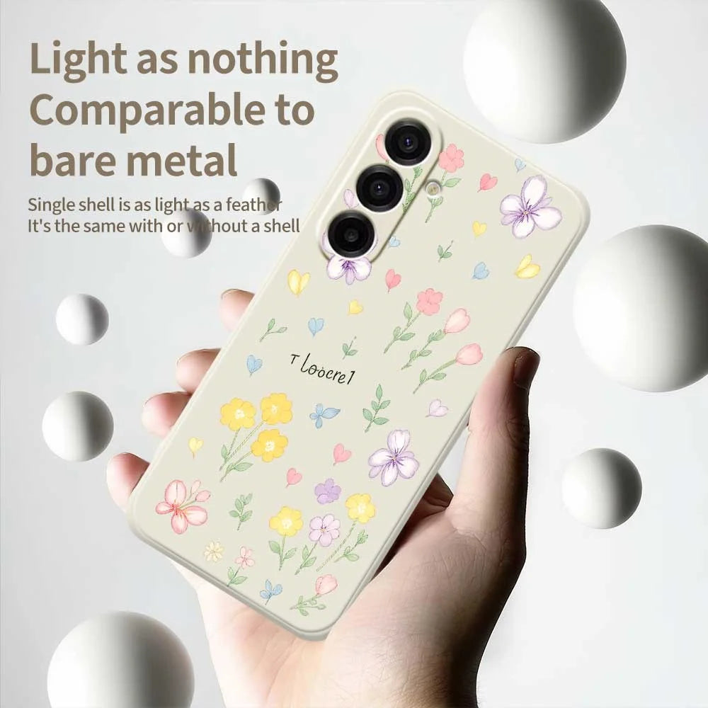 For Samsung Galaxy A18 5G / A18 4G / A17 5G / A17 4G Case Small Flowers Pattern Printing Straight Edge TPU Phone Back Cover - Beige - 4