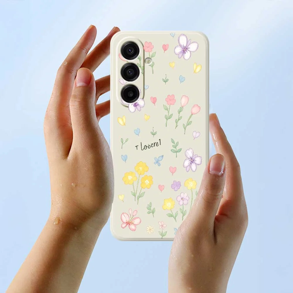 For Samsung Galaxy A18 5G / A18 4G / A17 5G / A17 4G Case Small Flowers Pattern Printing Straight Edge TPU Phone Back Cover - Beige - 6