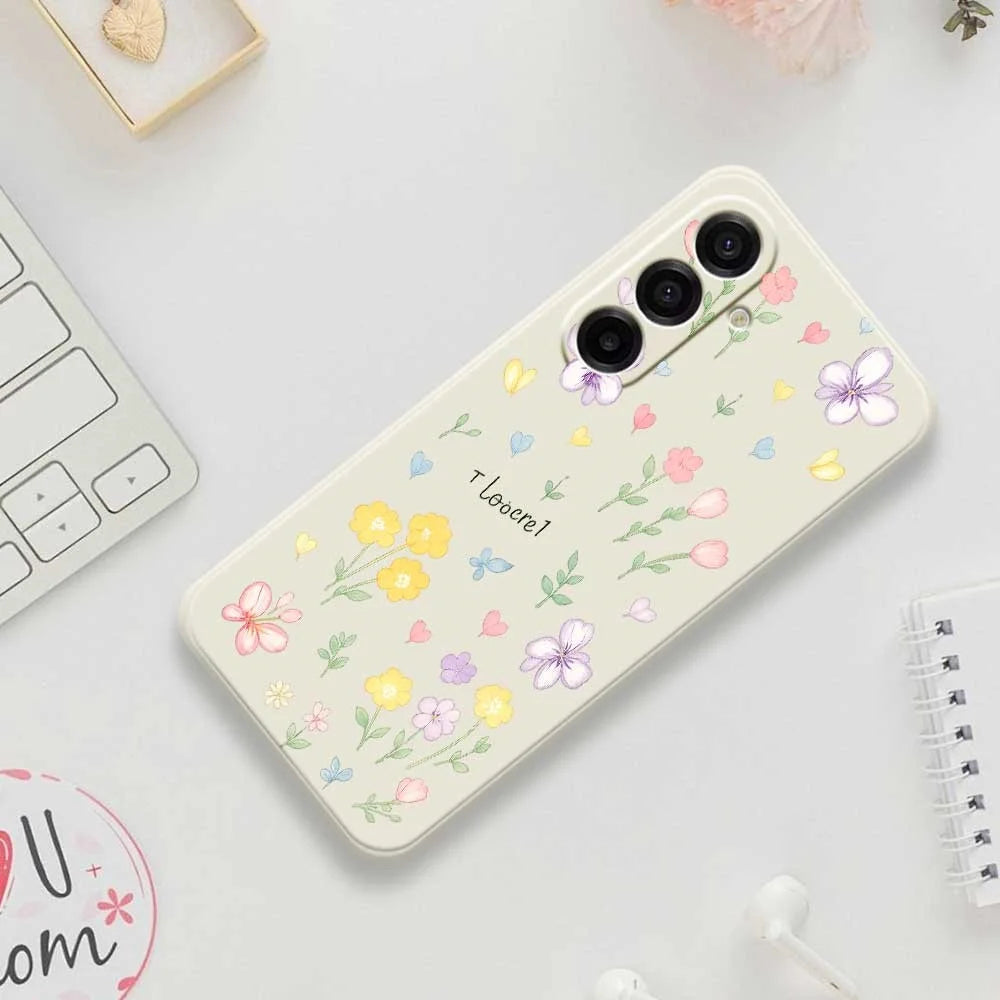 For Samsung Galaxy A18 5G / A18 4G / A17 5G / A17 4G Case Small Flowers Pattern Printing Straight Edge TPU Phone Back Cover - Beige - 7