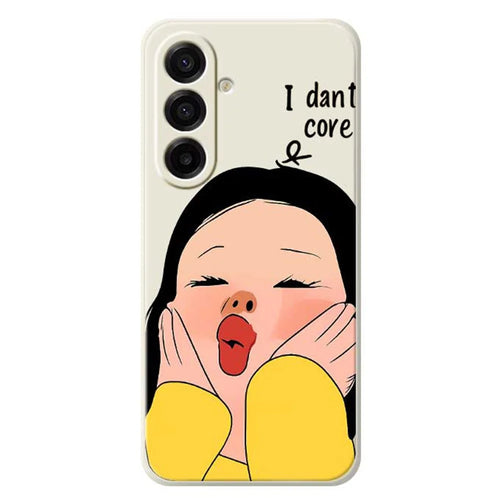 For Samsung Galaxy A18 5G / A18 4G / A17 5G / A17 4G Case Girl Holding Face Pattern Printing Straight Edge TPU Phone Back Cover - Beige - 1