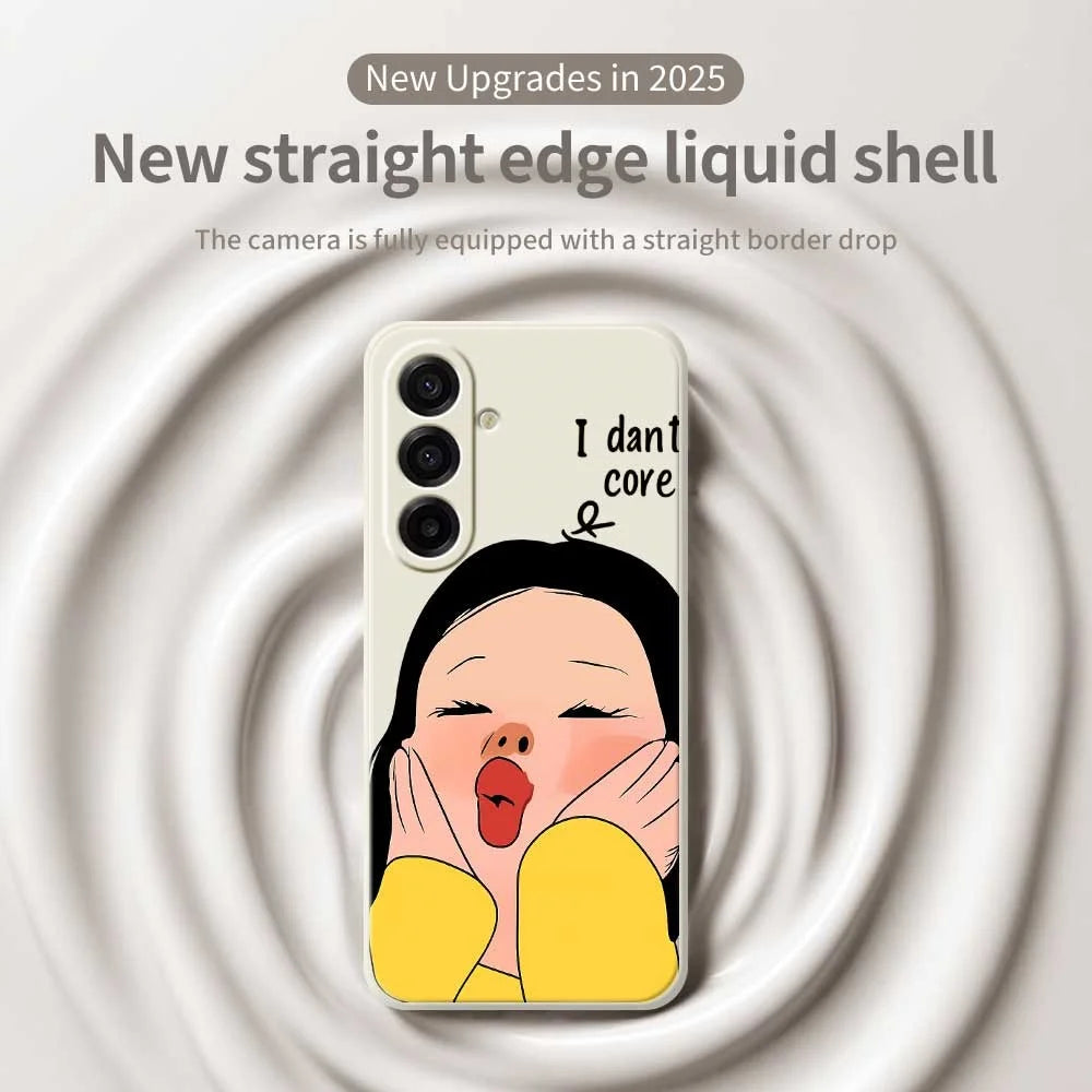 For Samsung Galaxy A18 5G / A18 4G / A17 5G / A17 4G Case Girl Holding Face Pattern Printing Straight Edge TPU Phone Back Cover - Beige - 3