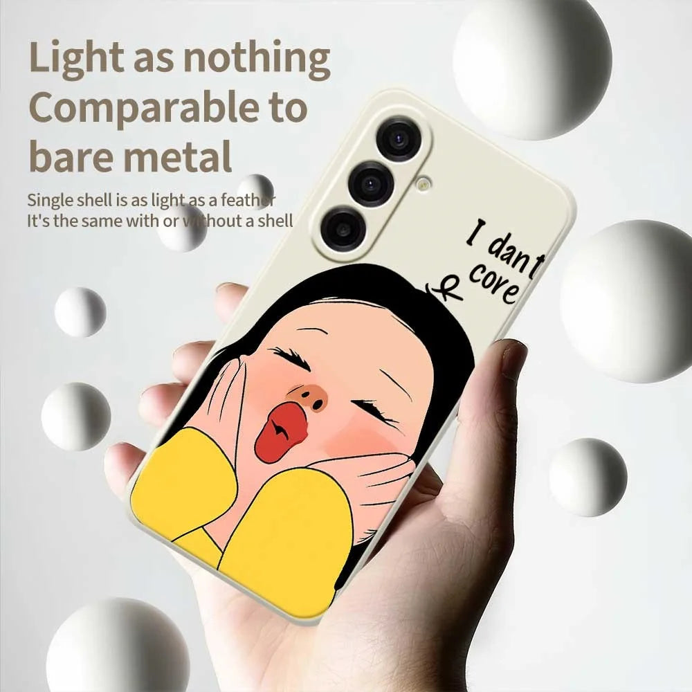 For Samsung Galaxy A18 5G / A18 4G / A17 5G / A17 4G Case Girl Holding Face Pattern Printing Straight Edge TPU Phone Back Cover - Beige - 4