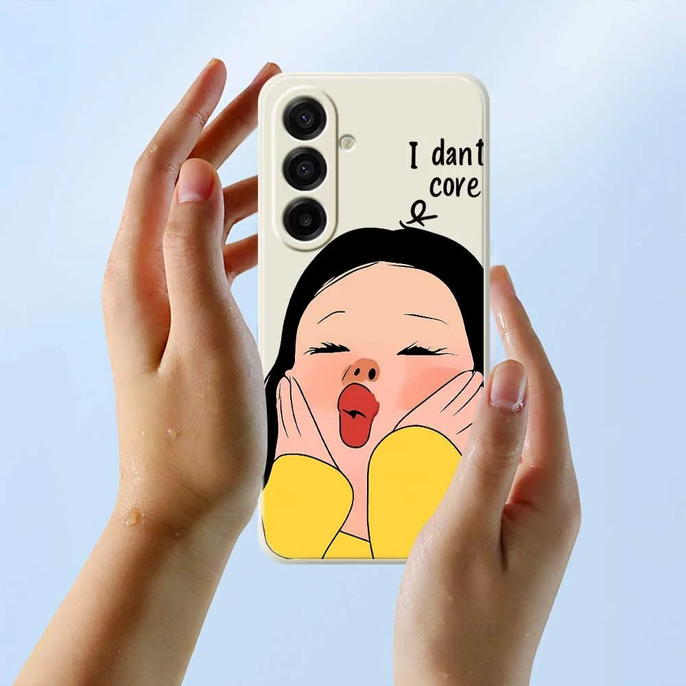 For Samsung Galaxy A18 5G / A18 4G / A17 5G / A17 4G Case Girl Holding Face Pattern Printing Straight Edge TPU Phone Back Cover - Beige - 6