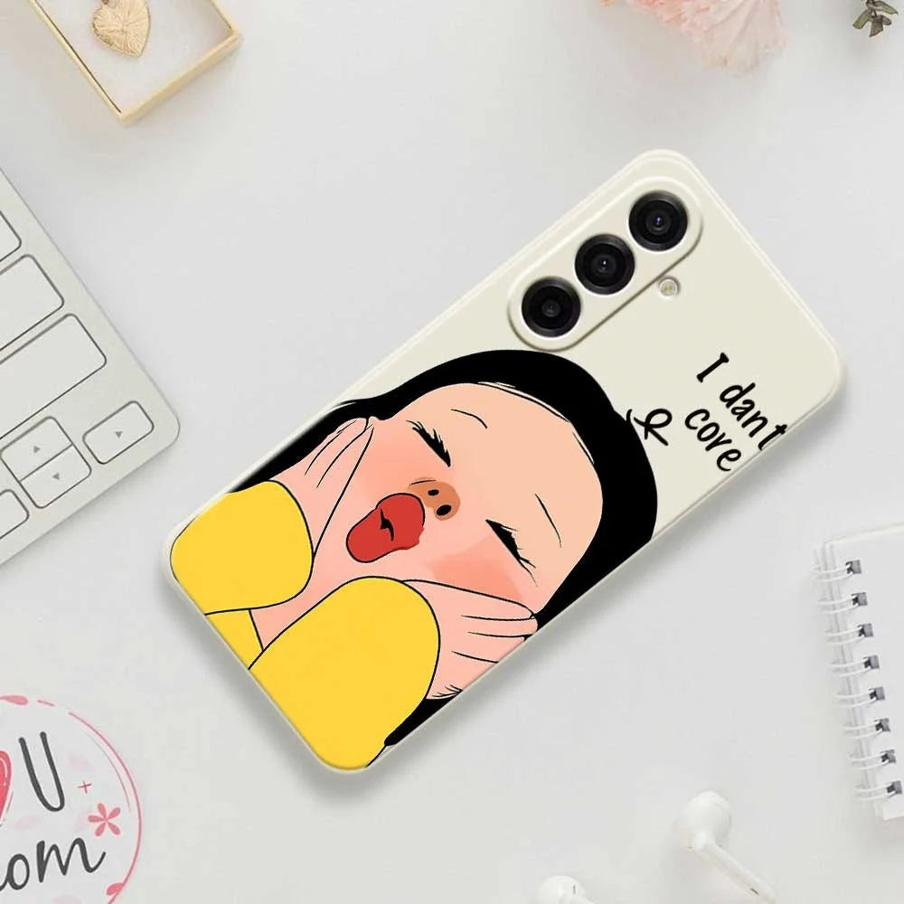 For Samsung Galaxy A18 5G / A18 4G / A17 5G / A17 4G Case Girl Holding Face Pattern Printing Straight Edge TPU Phone Back Cover - Beige - 7