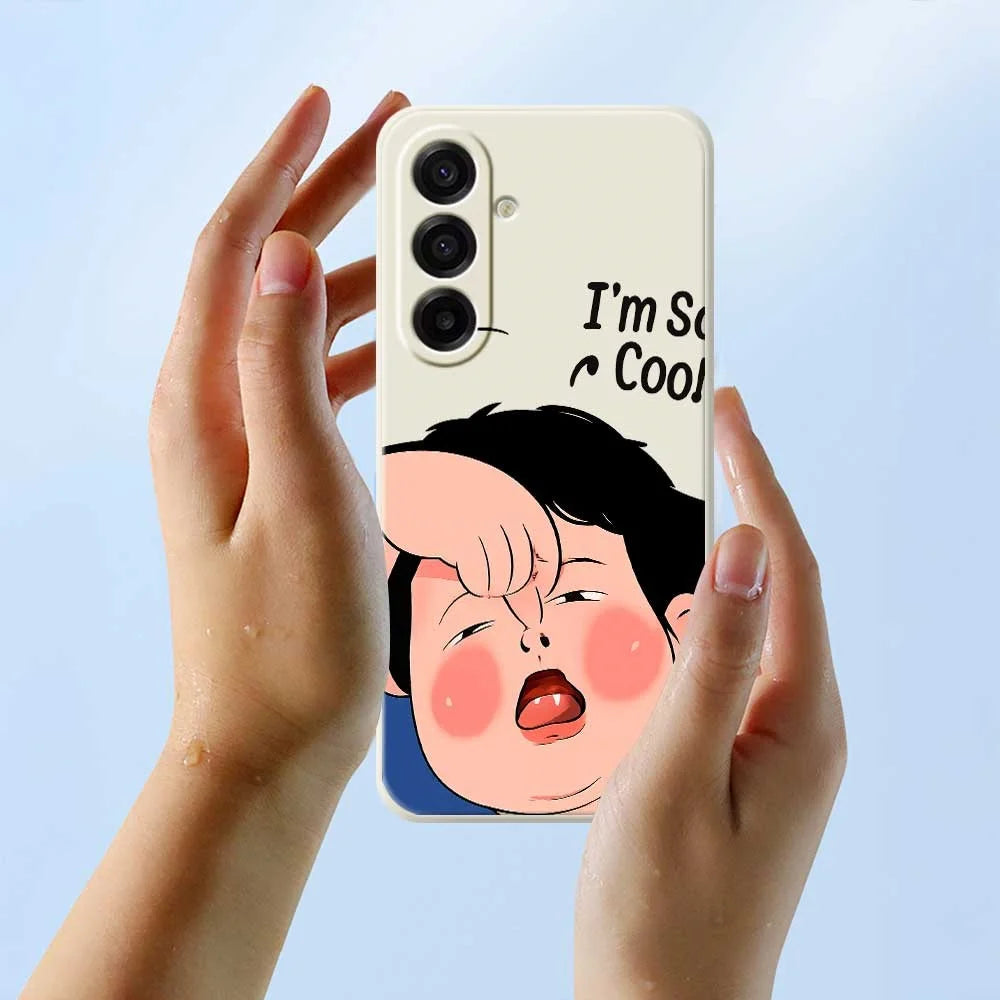 For Samsung Galaxy A18 5G / A18 4G / A17 5G / A17 4G Case Make Faces Kid Pattern Printing Straight Edge TPU Phone Back Cover - Beige - 6
