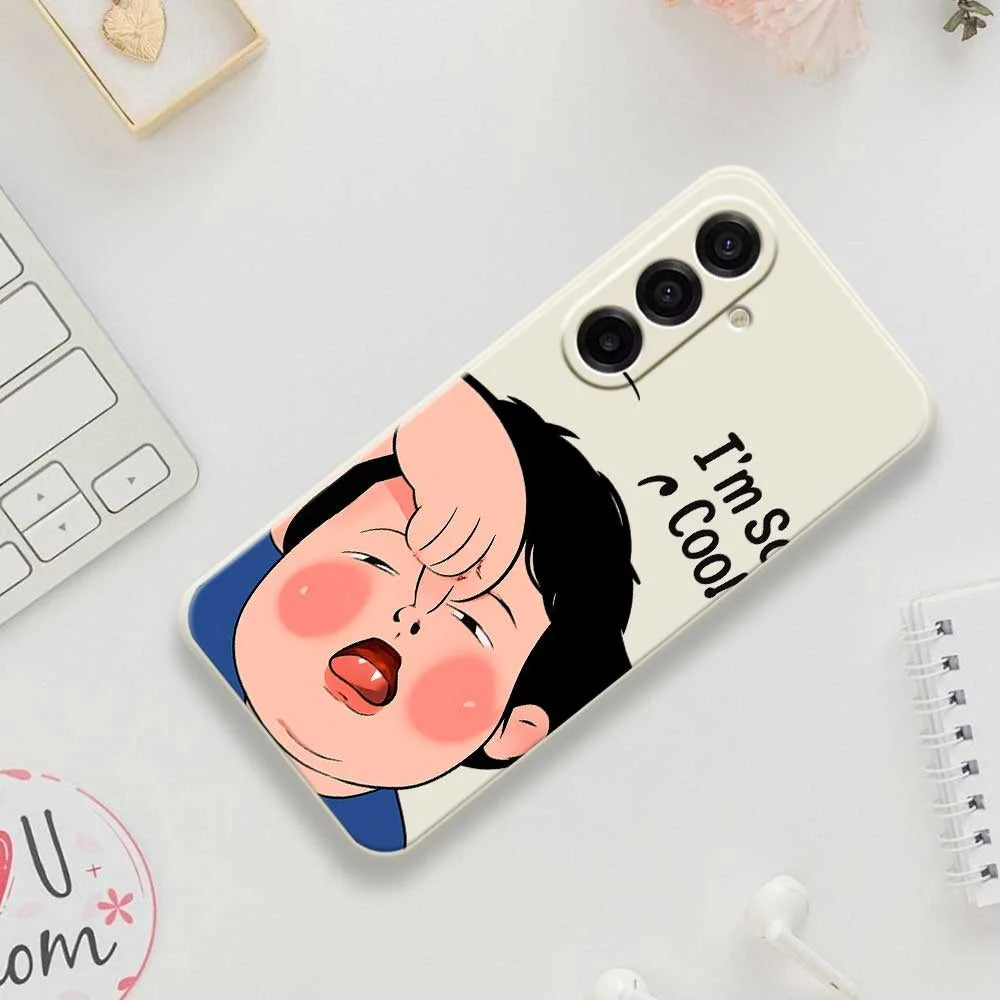For Samsung Galaxy A18 5G / A18 4G / A17 5G / A17 4G Case Make Faces Kid Pattern Printing Straight Edge TPU Phone Back Cover - Beige - 7