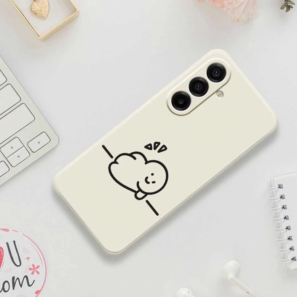 For Samsung Galaxy A18 5G / A18 4G / A17 5G / A17 4G Case Stick Figure Pattern Printing Straight Edge TPU Phone Back Cover - Beige - 7