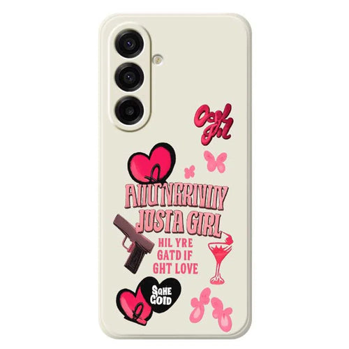 For Samsung Galaxy A18 5G / A18 4G / A17 5G / A17 4G Case Pink Elements Pattern Printing Straight Edge TPU Phone Back Cover - Beige - 1