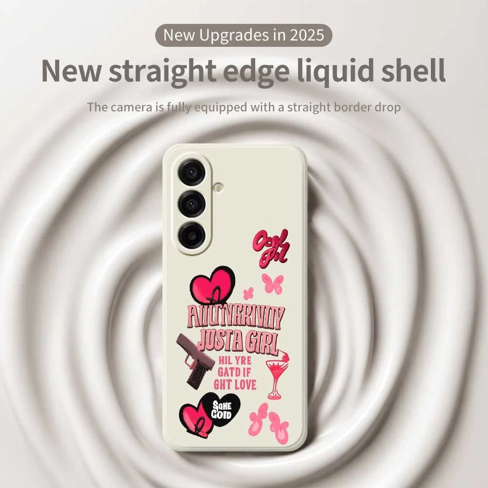 For Samsung Galaxy A18 5G / A18 4G / A17 5G / A17 4G Case Pink Elements Pattern Printing Straight Edge TPU Phone Back Cover - Beige - 3
